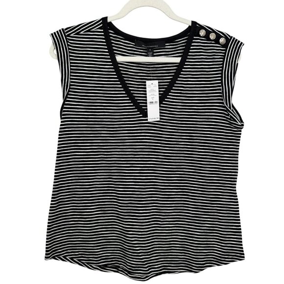 WHBM Black & White Stripe Muscle Tee | NWT | Size Small | Willow Stripe - Picture 1 of 7